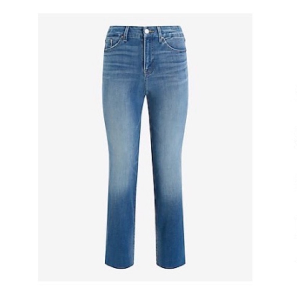 Express High Waisted Flexx Raw Hem Straight Ankle Jeans